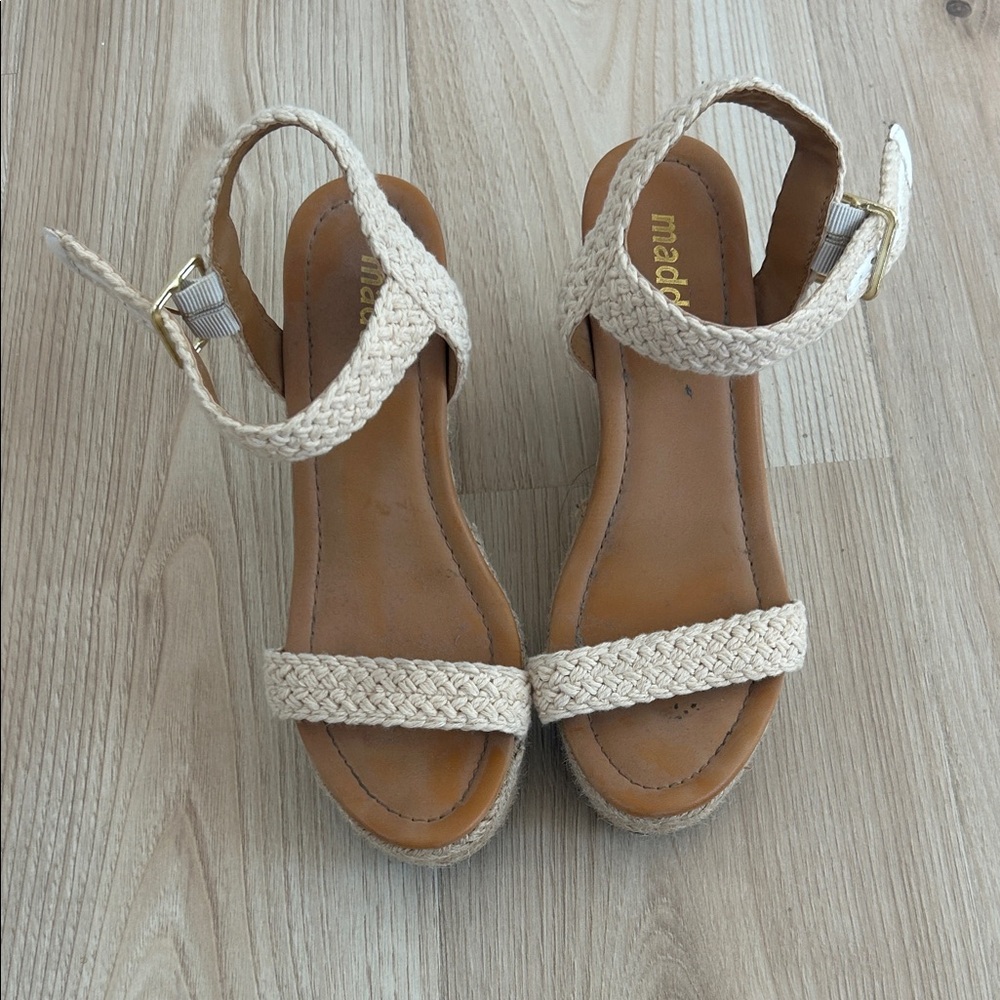 Madden Girl Braided Cream Ankle-Strap Wedge Sandals